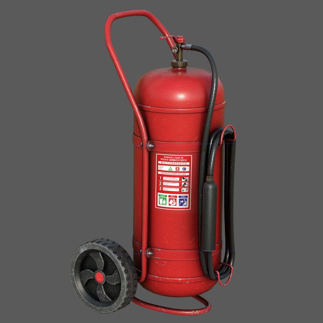 Wheeled Extinguisher 3D Model – Low Poly PBR Asset, FBX, OBJ