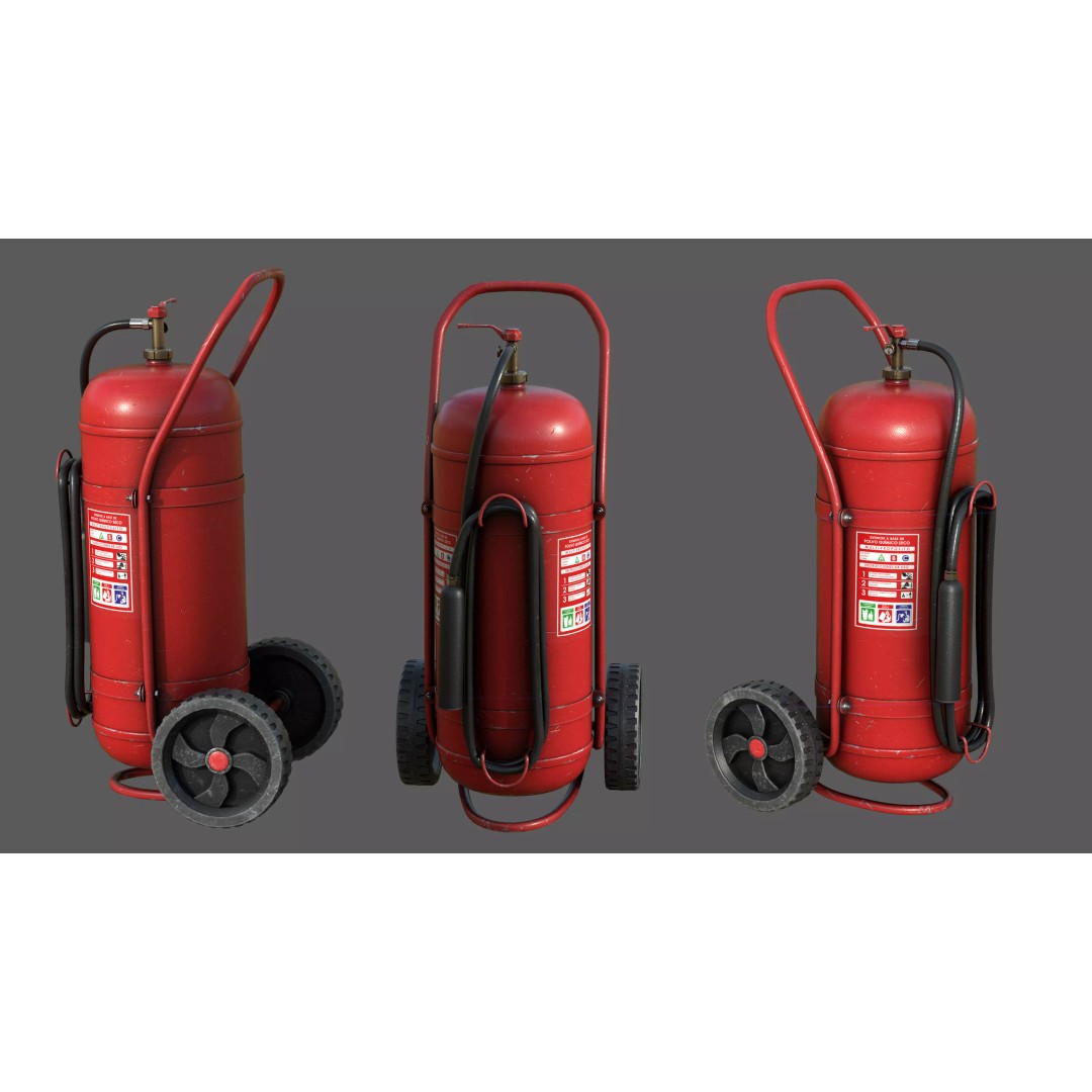 Wheeled Extinguisher 3D Model – Low Poly PBR Asset, FBX, OBJ - View 2