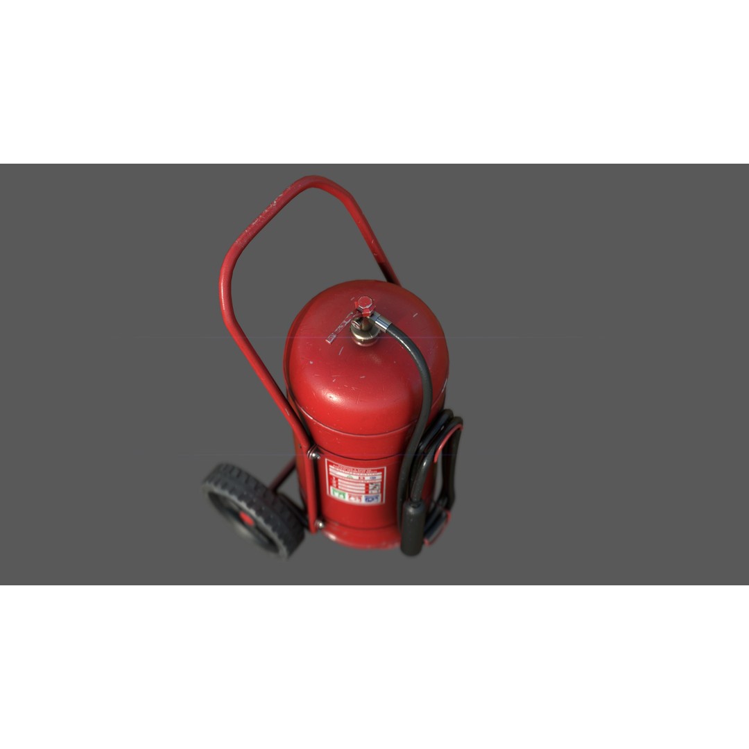 Wheeled Extinguisher 3D Model – Low Poly PBR Asset, FBX, OBJ - View 3