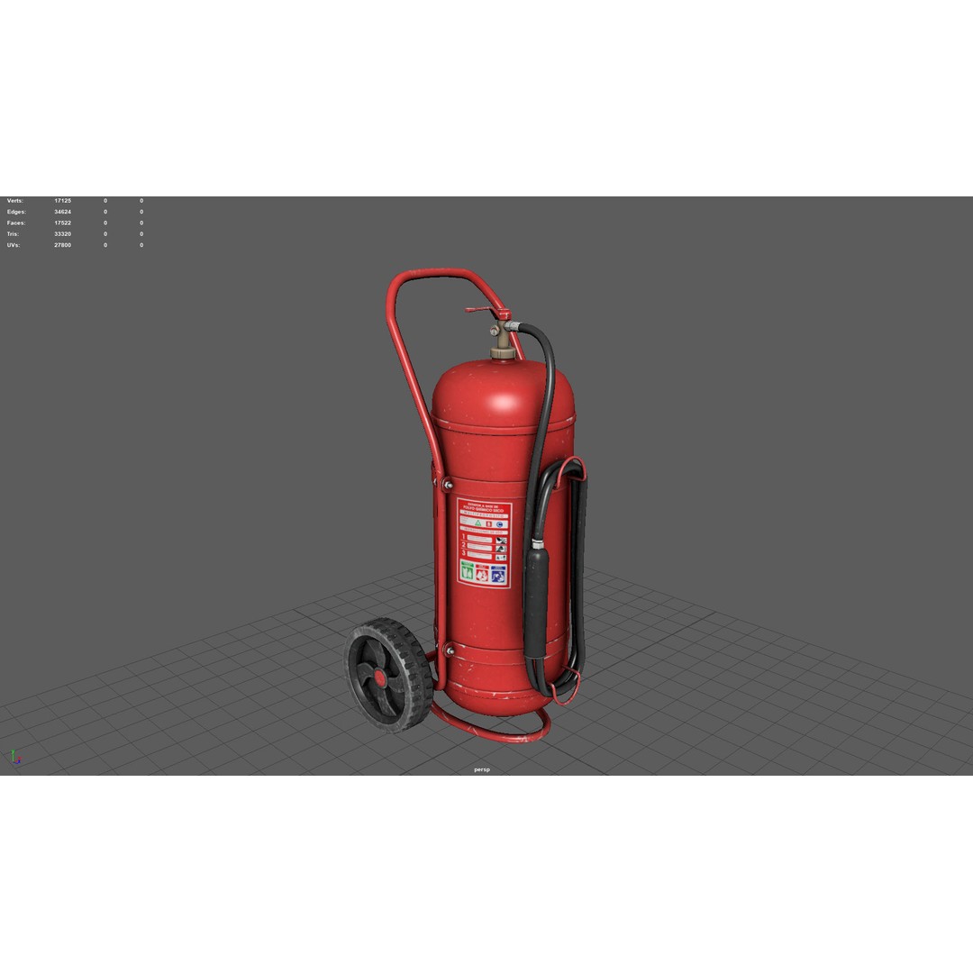 Wheeled Extinguisher 3D Model – Low Poly PBR Asset, FBX, OBJ - View 4