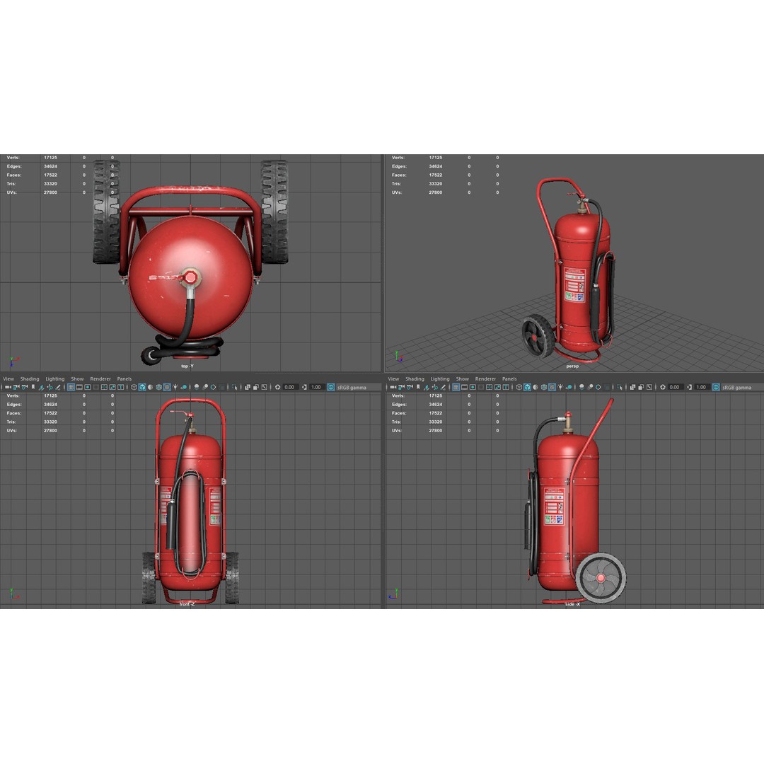 Wheeled Extinguisher 3D Model – Low Poly PBR Asset, FBX, OBJ - View 7