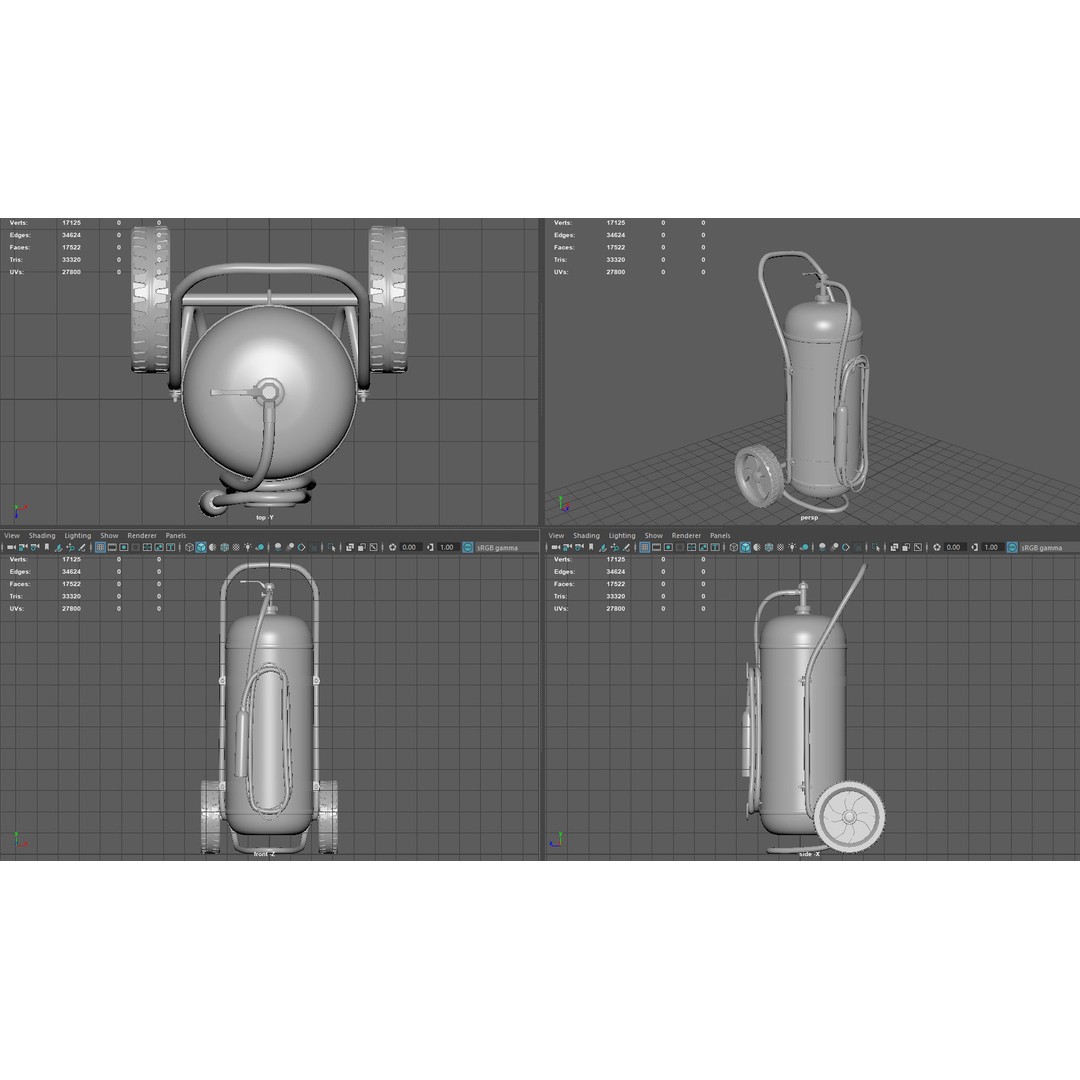 Wheeled Extinguisher 3D Model – Low Poly PBR Asset, FBX, OBJ - View 8