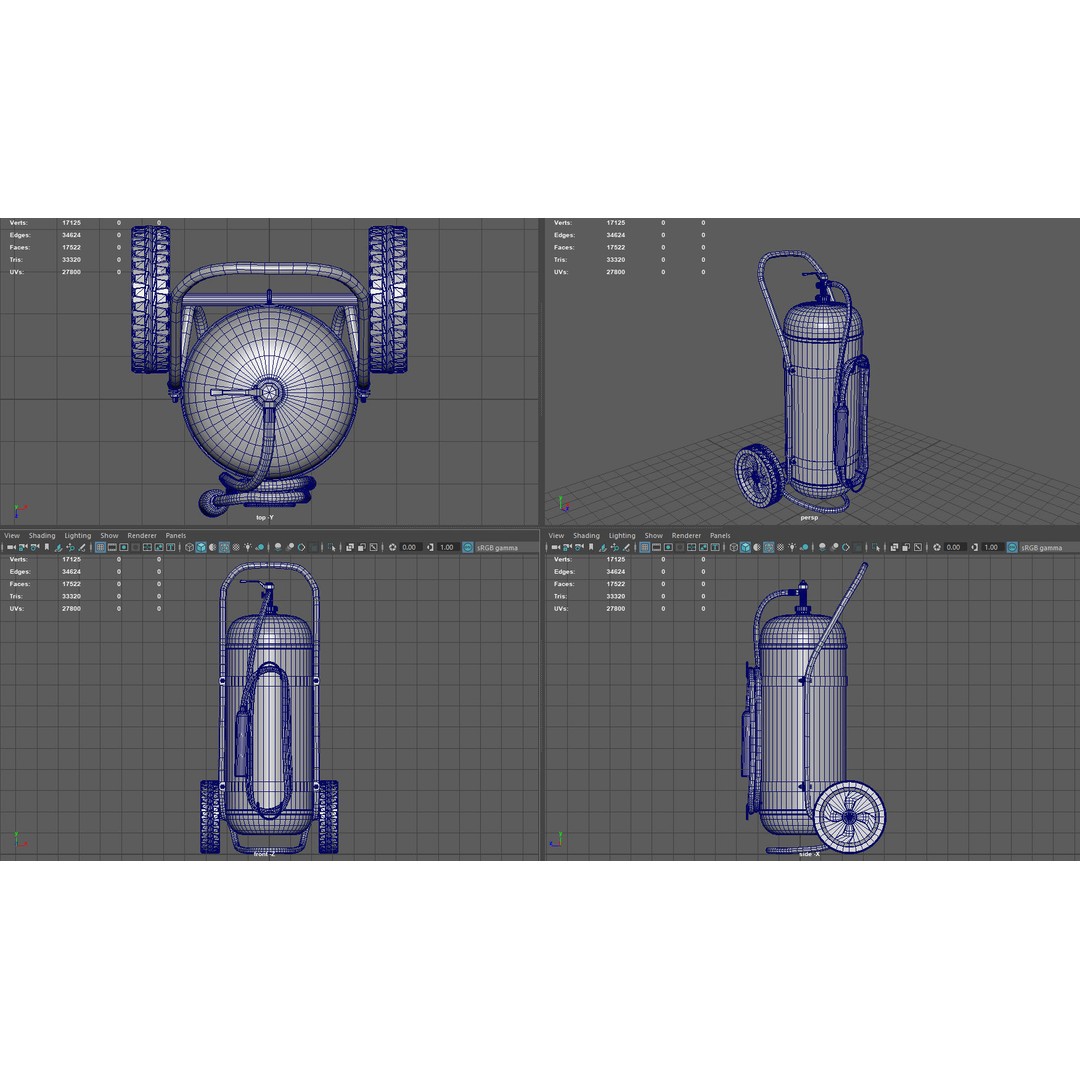 Wheeled Extinguisher 3D Model – Low Poly PBR Asset, FBX, OBJ - View 9