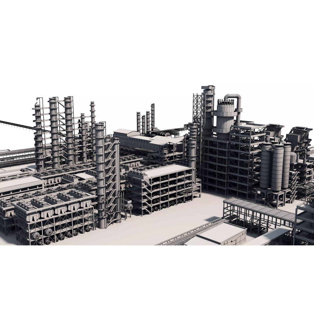 Refinery 3D Model – Low Poly Industrial Asset, FBX & OBJ