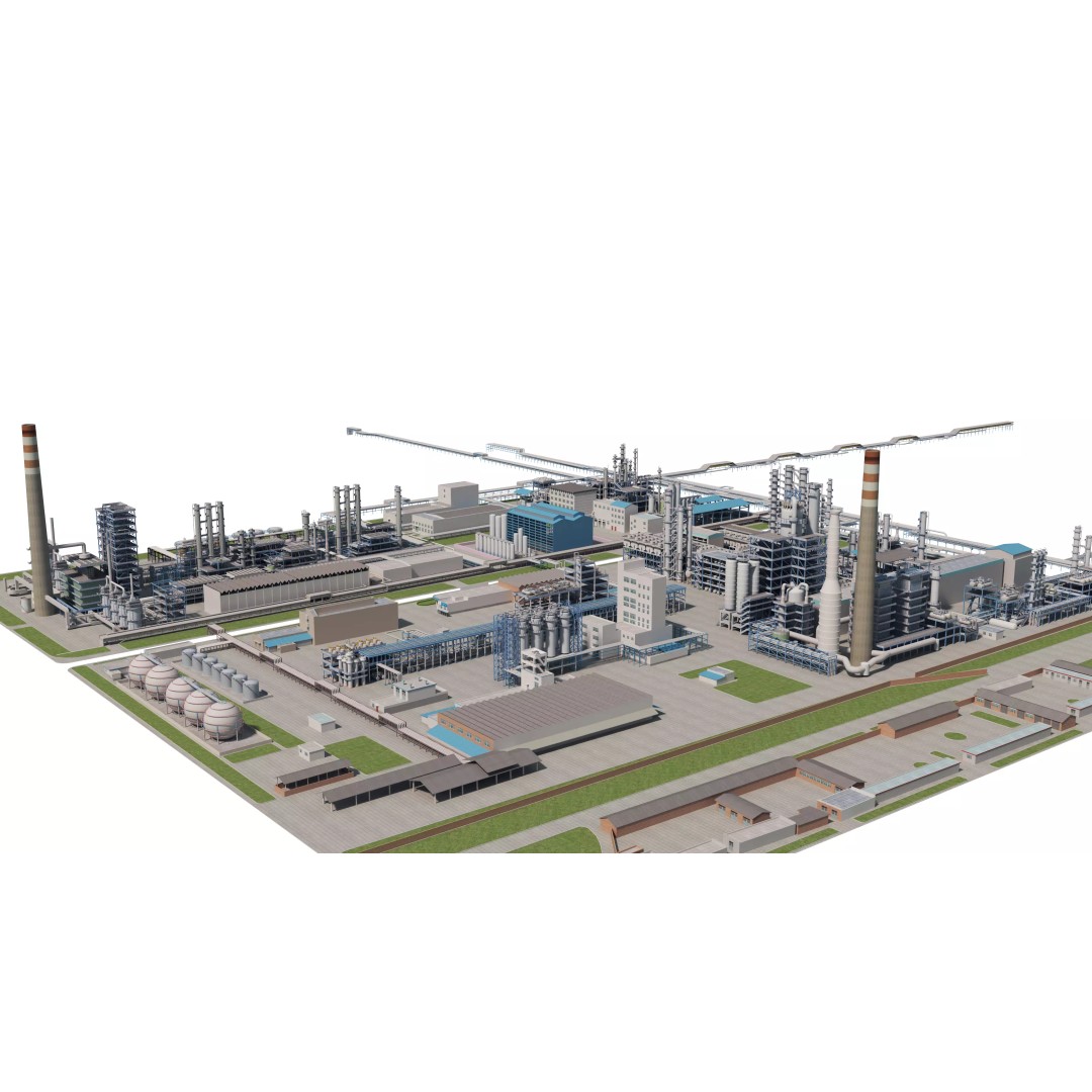 Refinery 3D Model – Low Poly Industrial Asset, FBX & OBJ - View 10