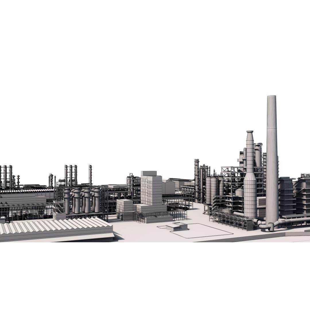 Refinery 3D Model – Low Poly Industrial Asset, FBX & OBJ - View 11