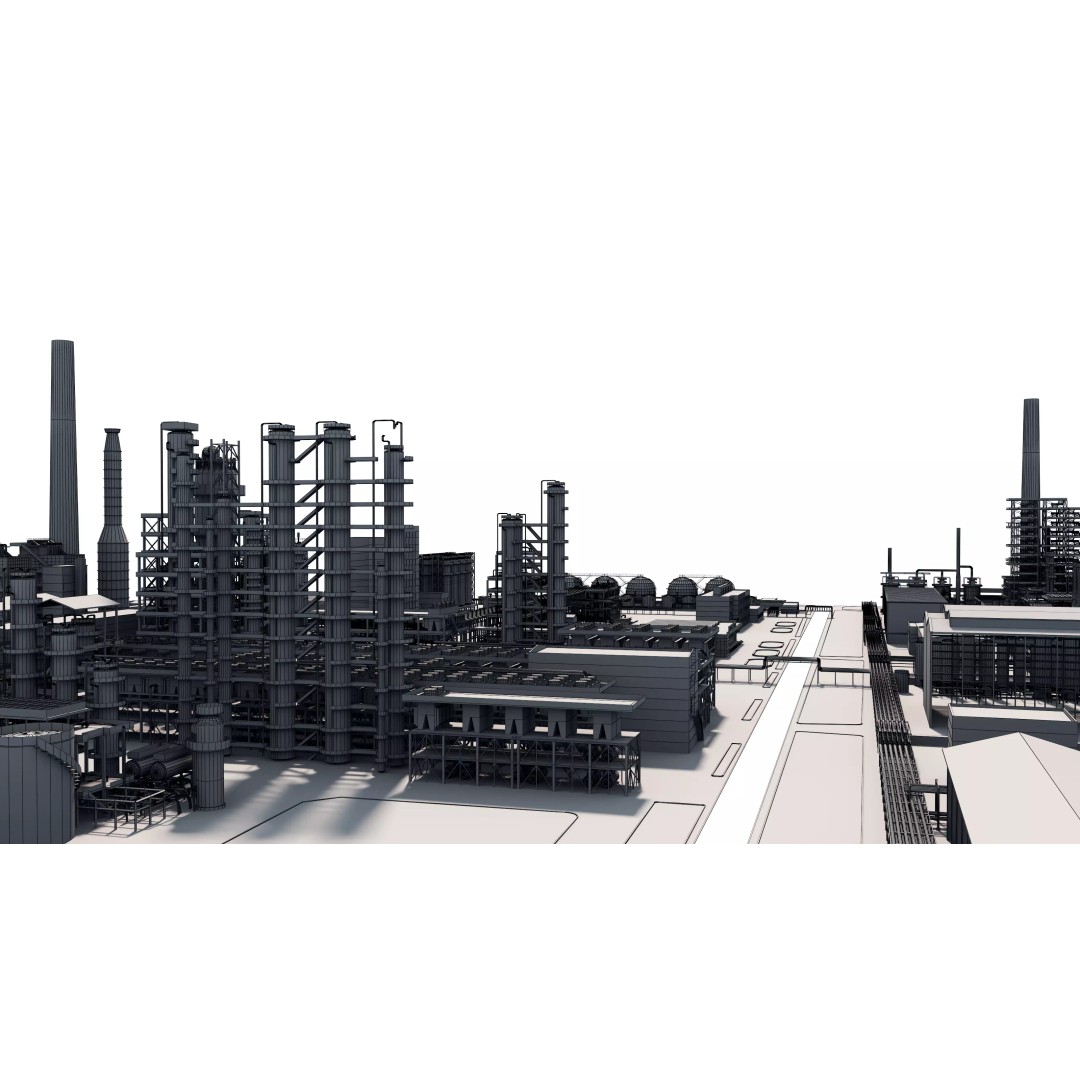 Refinery 3D Model – Low Poly Industrial Asset, FBX & OBJ - View 12