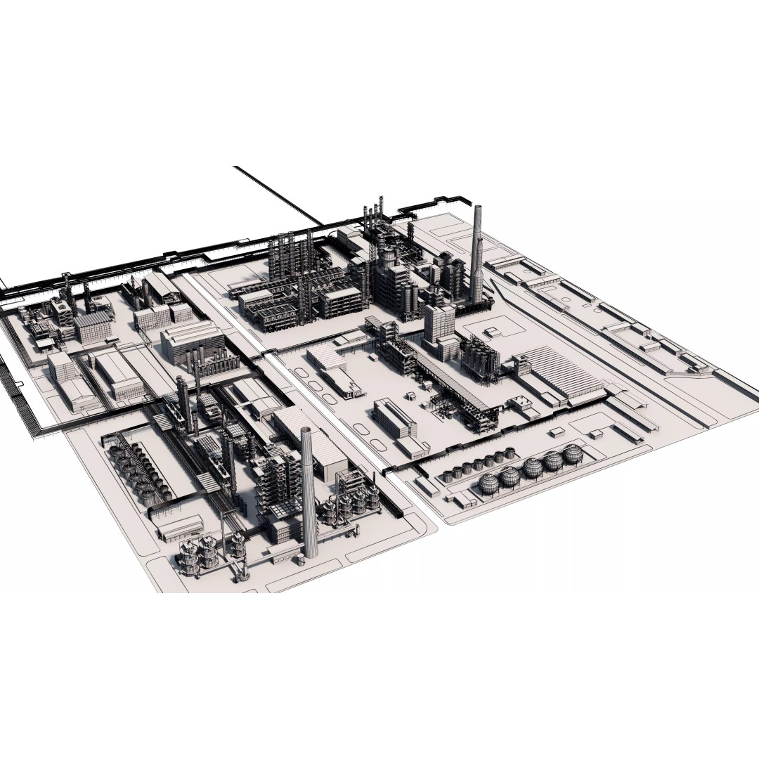 Refinery 3D Model – Low Poly Industrial Asset, FBX & OBJ - View 13