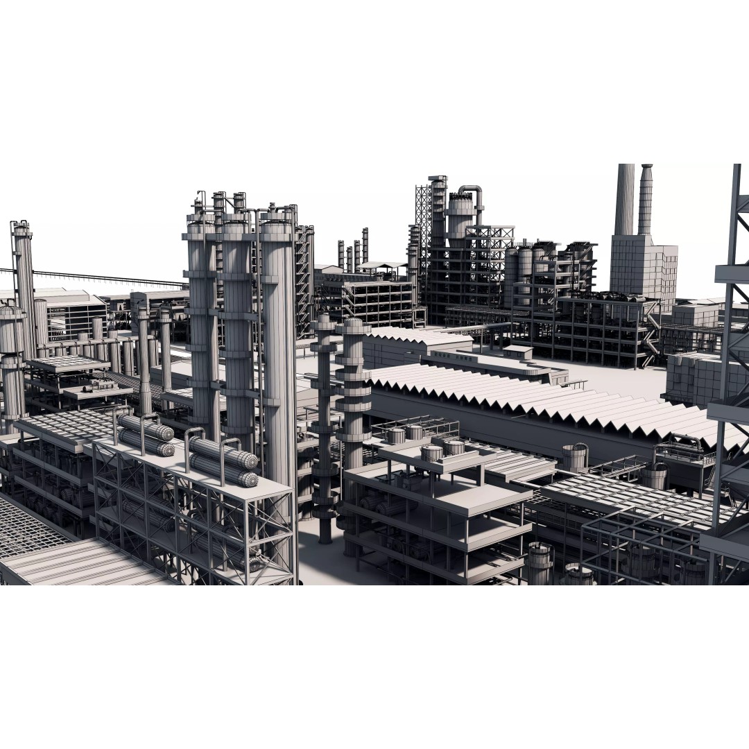 Refinery 3D Model – Low Poly Industrial Asset, FBX & OBJ - View 14