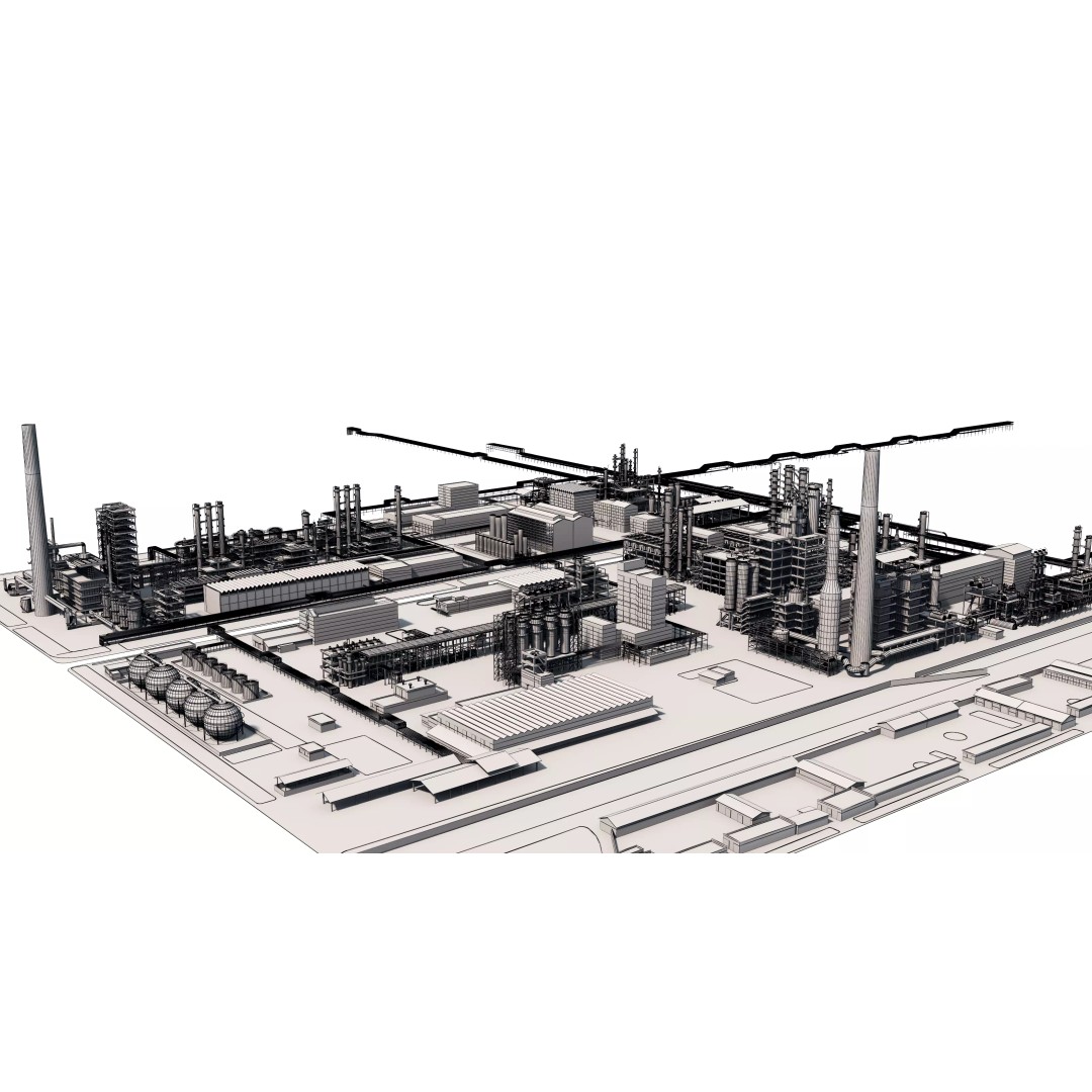 Refinery 3D Model – Low Poly Industrial Asset, FBX & OBJ - View 15