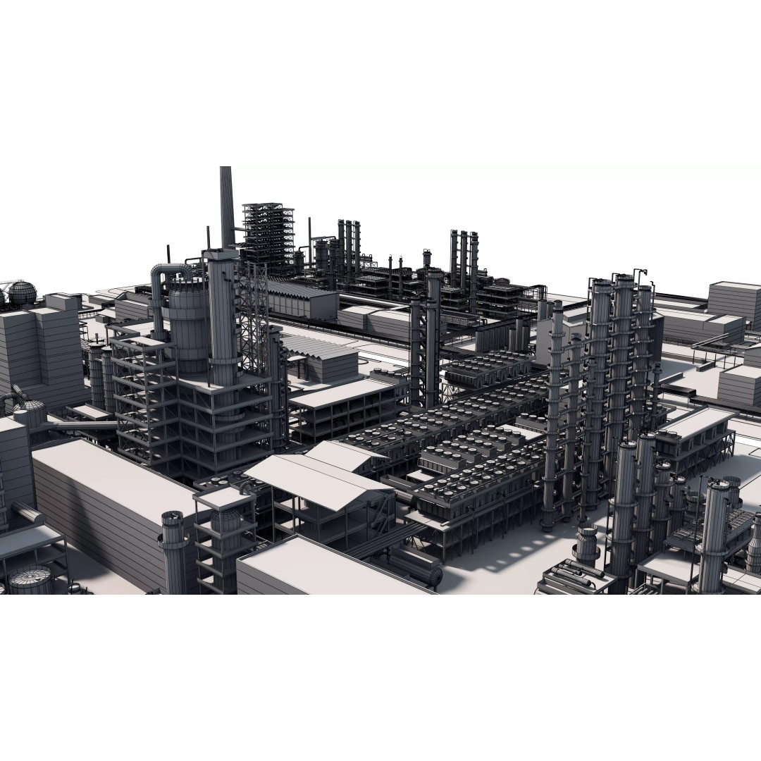 Refinery 3D Model – Low Poly Industrial Asset, FBX & OBJ - View 16