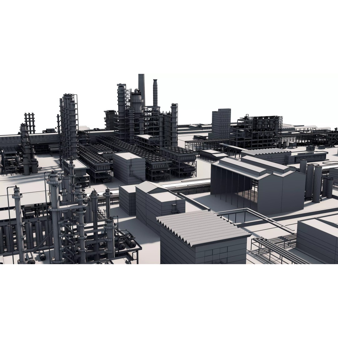 Refinery 3D Model – Low Poly Industrial Asset, FBX & OBJ - View 17