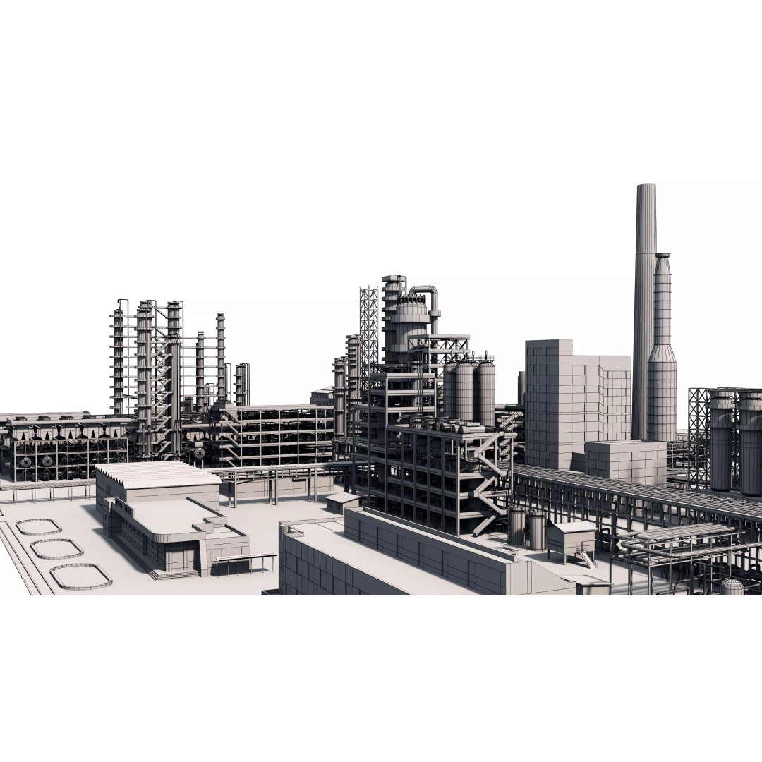 Refinery 3D Model – Low Poly Industrial Asset, FBX & OBJ - View 18