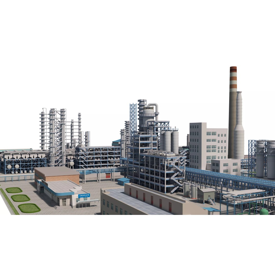 Refinery 3D Model – Low Poly Industrial Asset, FBX & OBJ - View 2