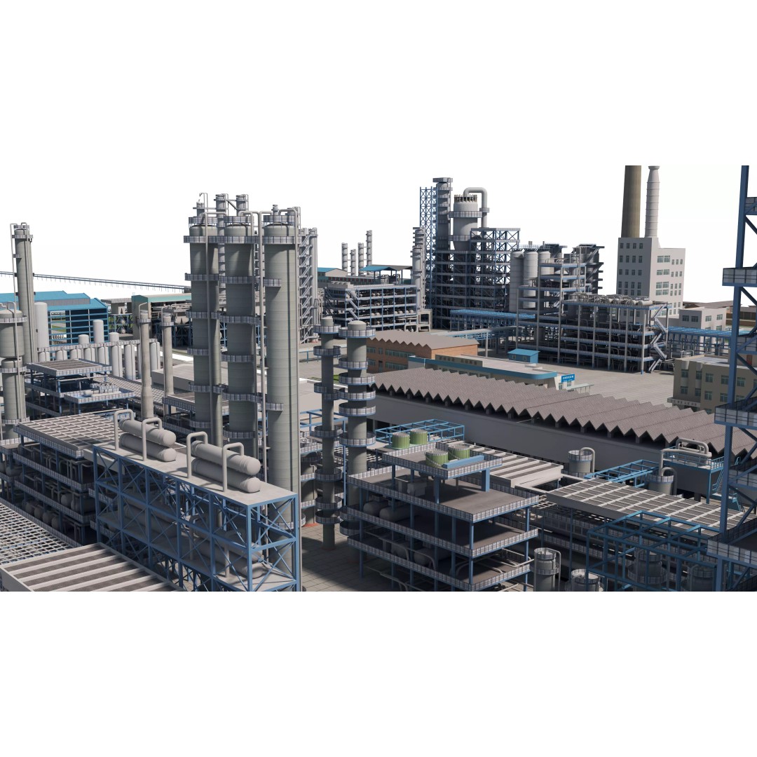 Refinery 3D Model – Low Poly Industrial Asset, FBX & OBJ - View 3