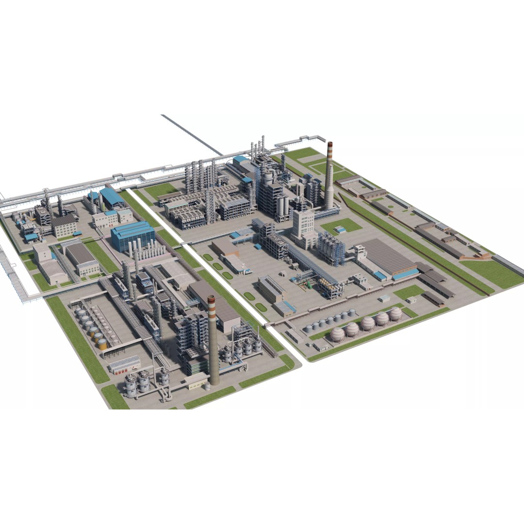 Refinery 3D Model – Low Poly Industrial Asset, FBX & OBJ - View 9