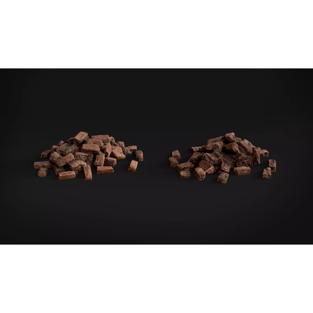 Destroyed Brick Wall Debris Pack 3D Model – Low Poly Game Ready Assets, FBX - View 10