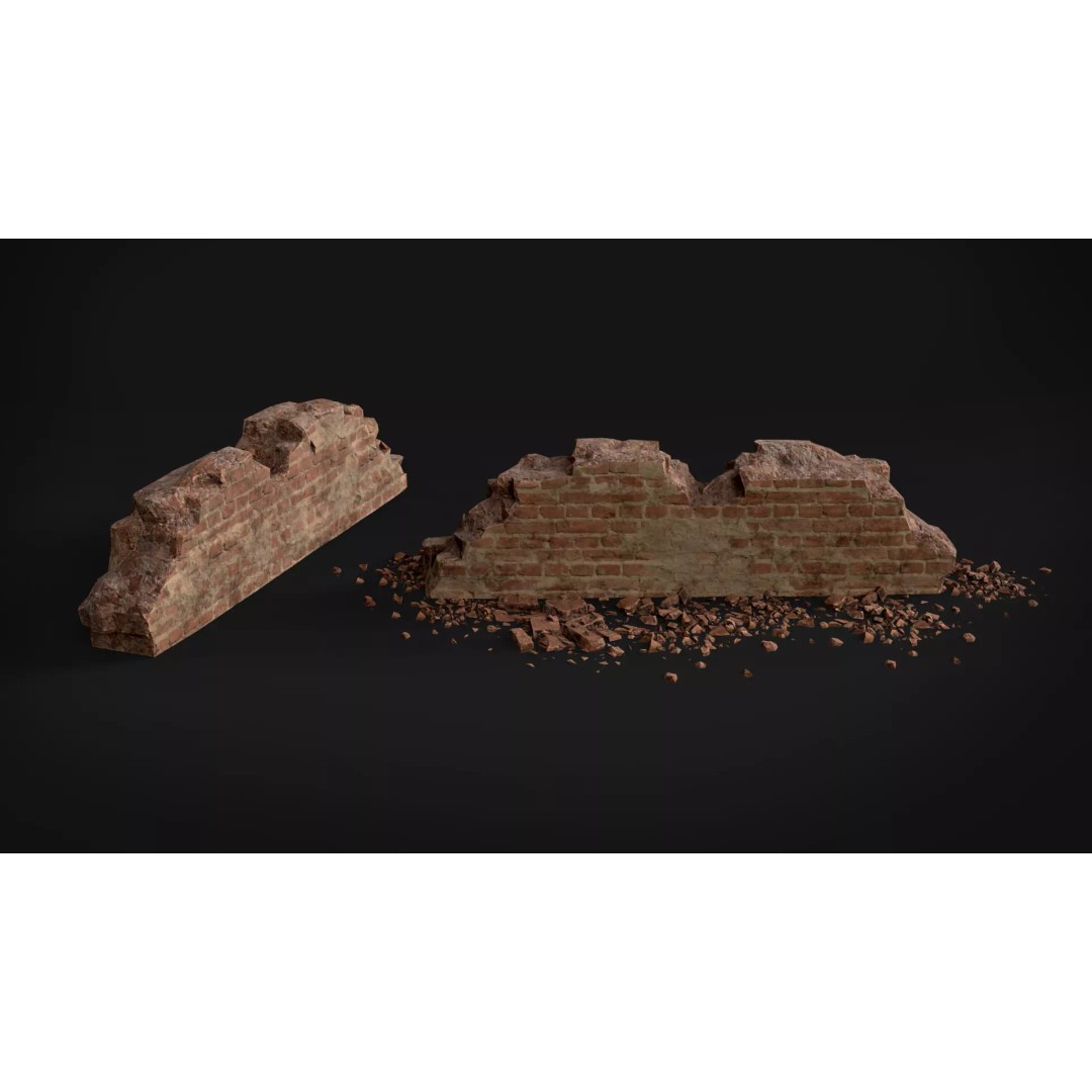 Destroyed Brick Wall Debris Pack 3D Model – Low Poly Game Ready Assets, FBX - View 13