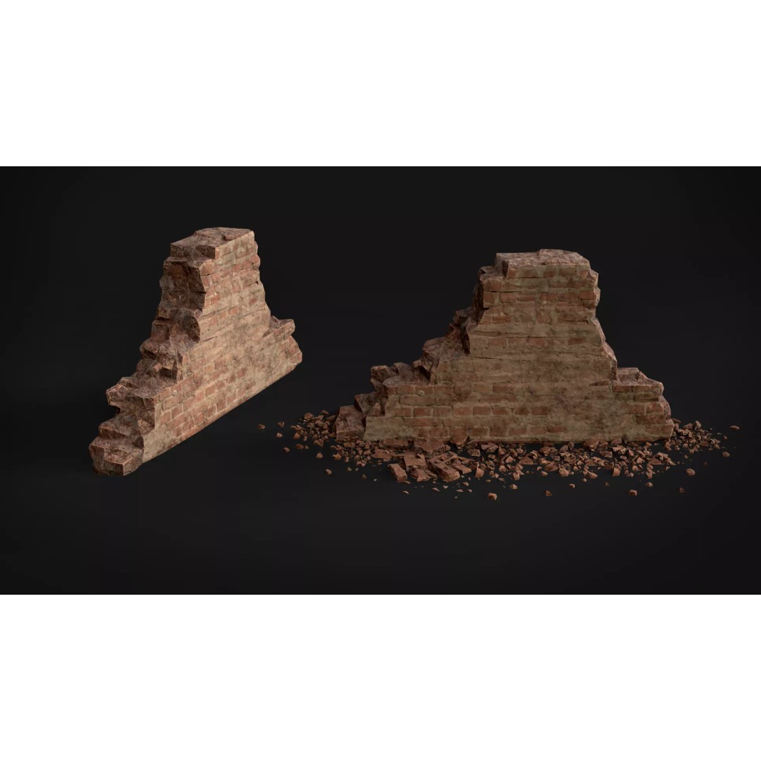Destroyed Brick Wall Debris Pack 3D Model – Low Poly Game Ready Assets, FBX - View 14
