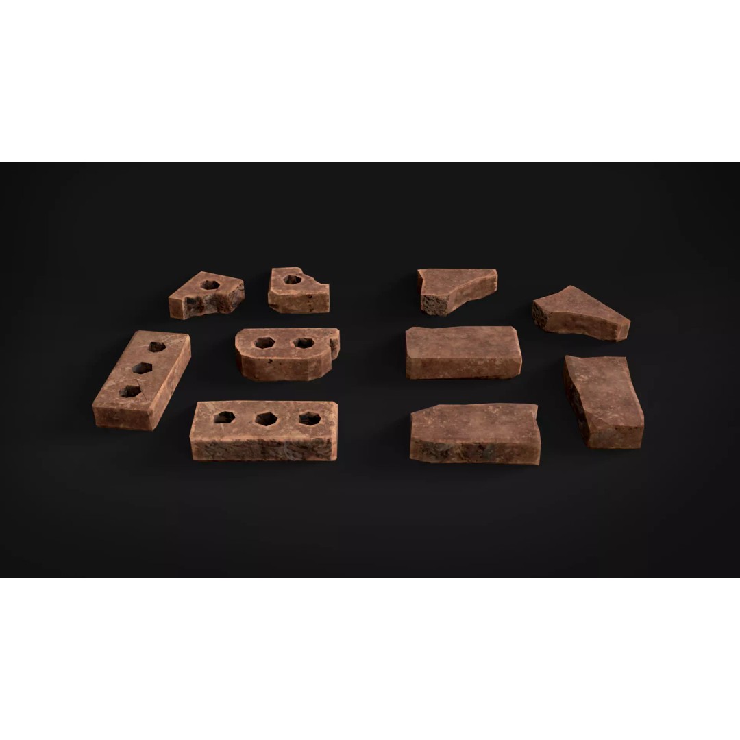 Destroyed Brick Wall Debris Pack 3D Model – Low Poly Game Ready Assets, FBX - View 17