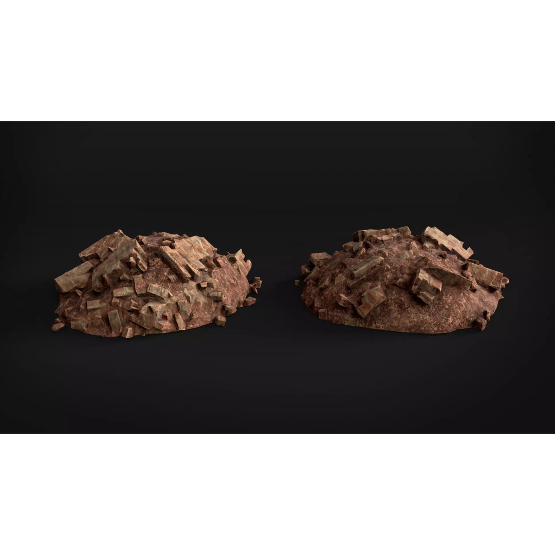 Destroyed Brick Wall Debris Pack 3D Model – Low Poly Game Ready Assets, FBX - View 4