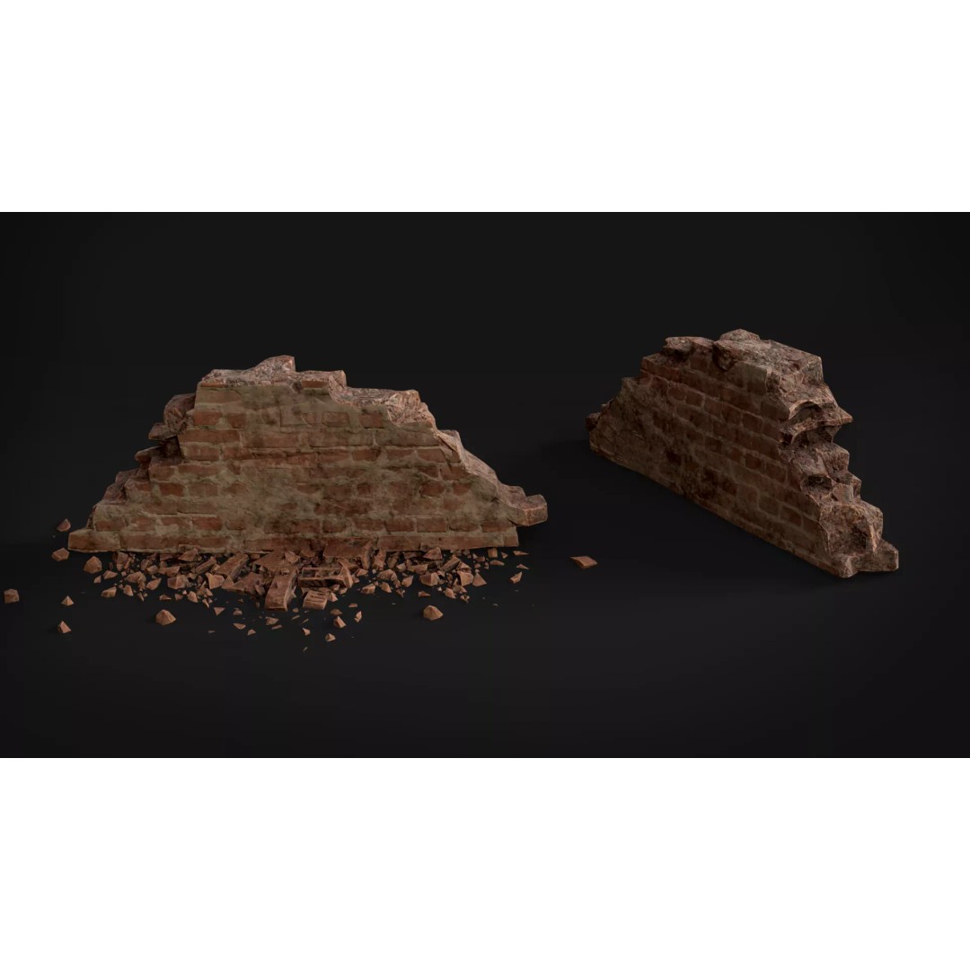 Destroyed Brick Wall Debris Pack 3D Model – Low Poly Game Ready Assets, FBX - View 5