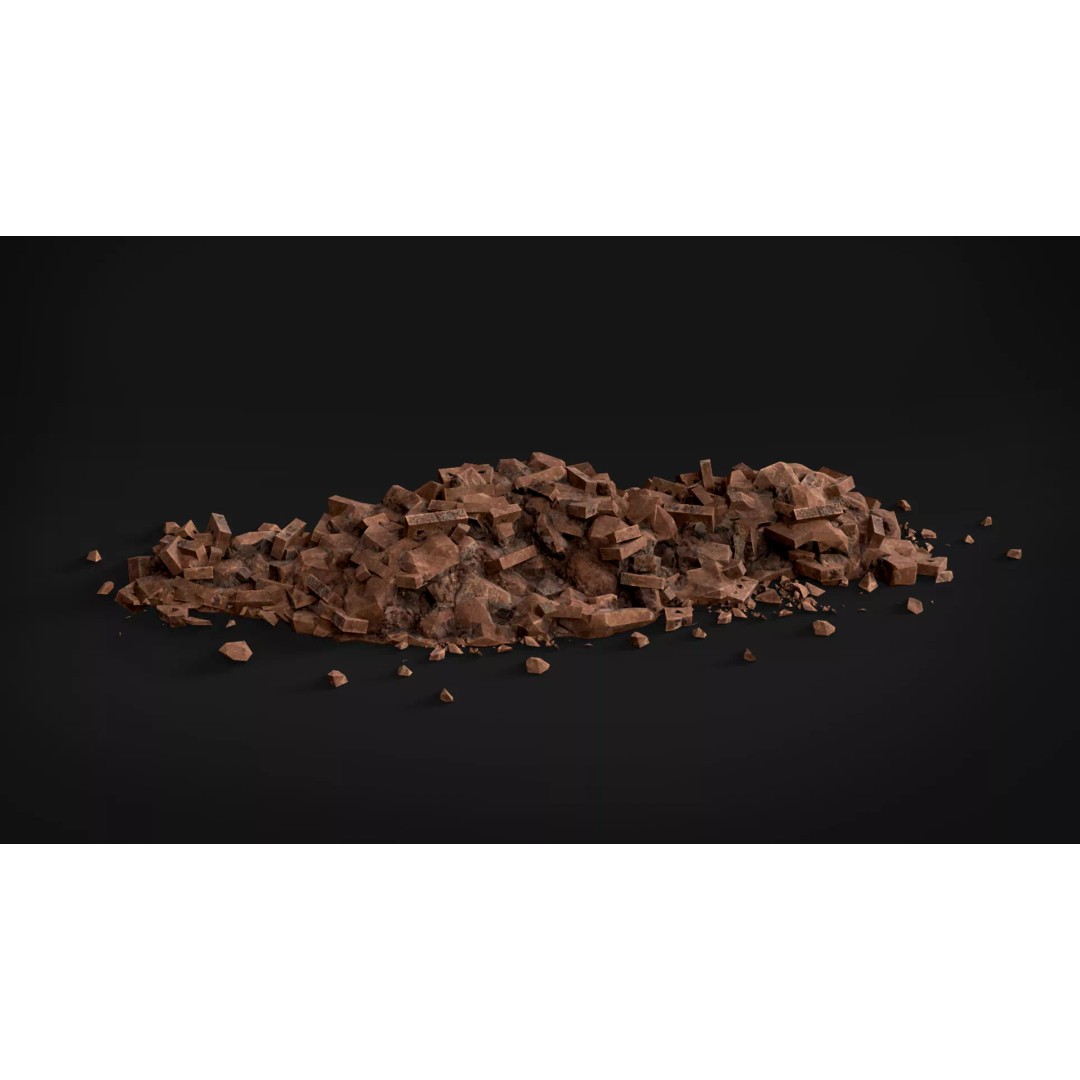 Destroyed Brick Wall Debris Pack 3D Model – Low Poly Game Ready Assets, FBX - View 8