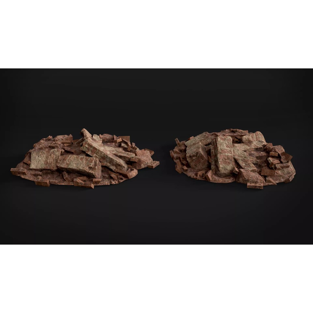 Destroyed Brick Wall Debris Pack 3D Model – Low Poly Game Ready Assets, FBX - View 9