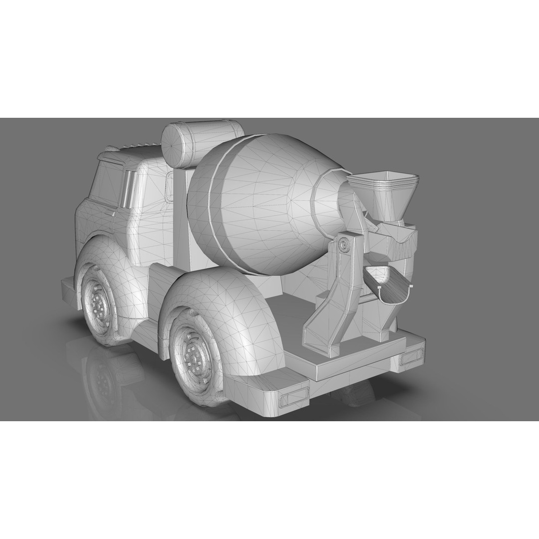Cement Mixer Truck 3D Model – Cartoon Low Poly Game Asset, FBX