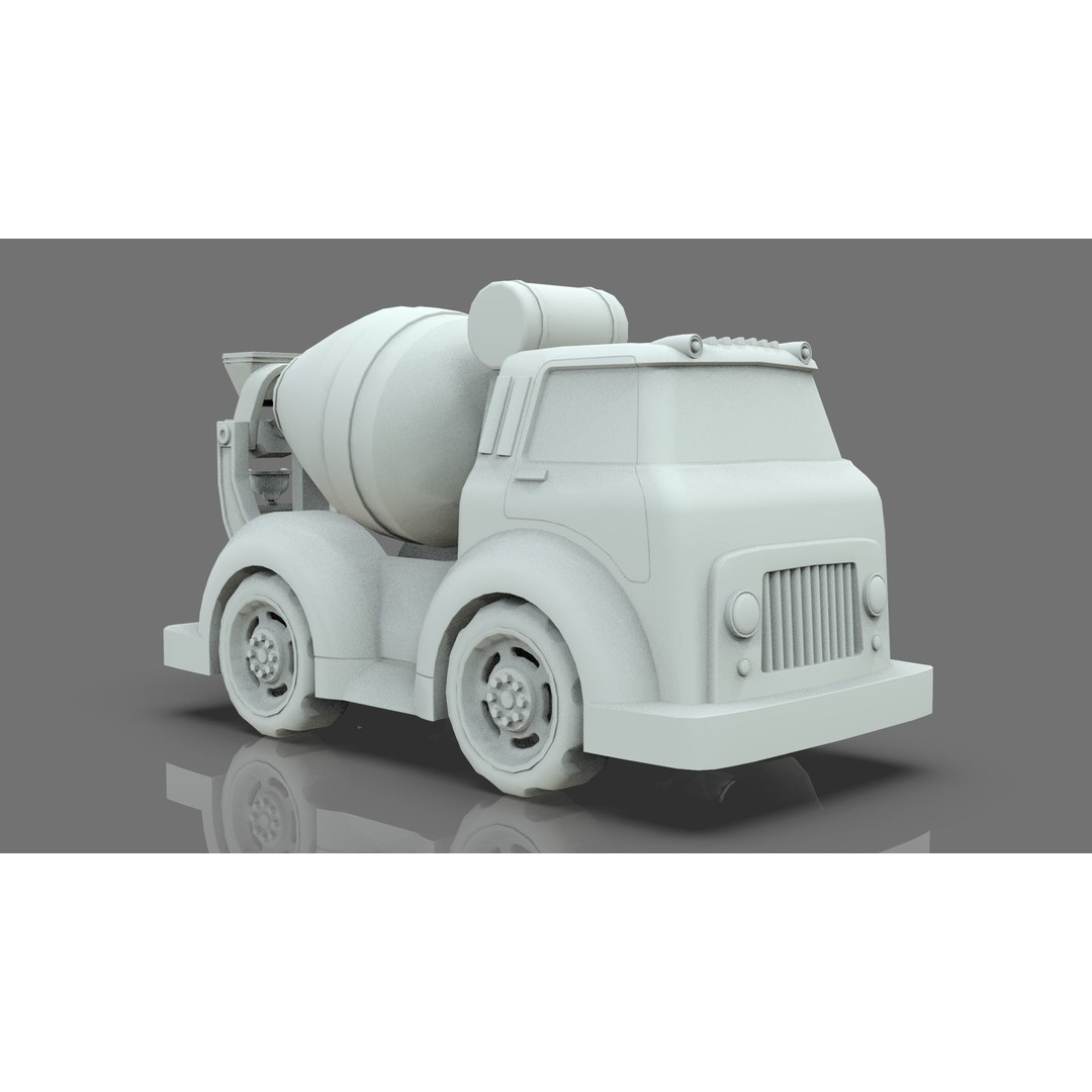 Cement Mixer Truck 3D Model – Cartoon Low Poly Game Asset, FBX - View 14