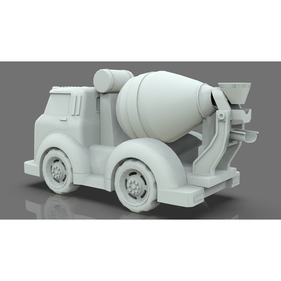 Cement Mixer Truck 3D Model – Cartoon Low Poly Game Asset, FBX - View 15