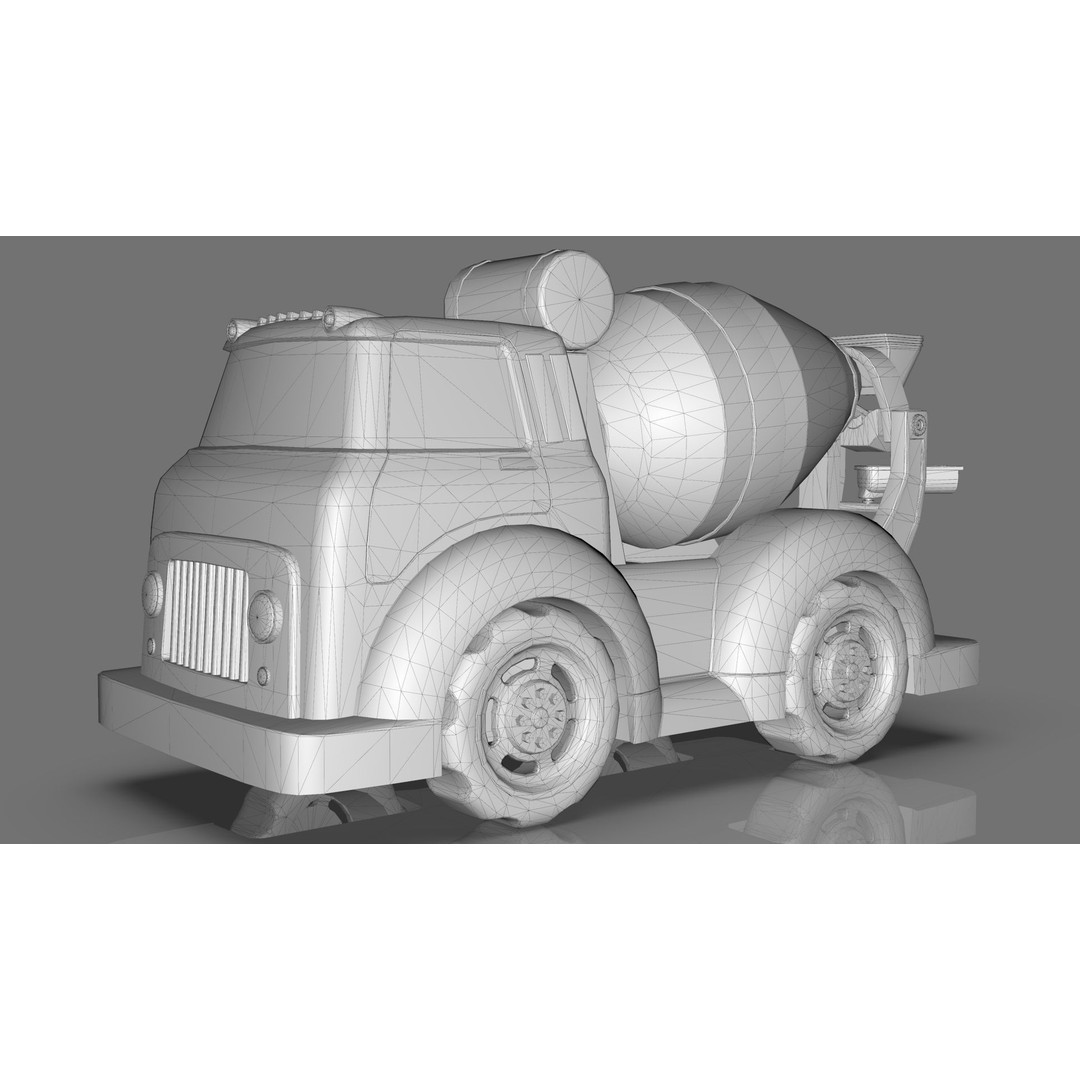 Cement Mixer Truck 3D Model – Cartoon Low Poly Game Asset, FBX - View 16