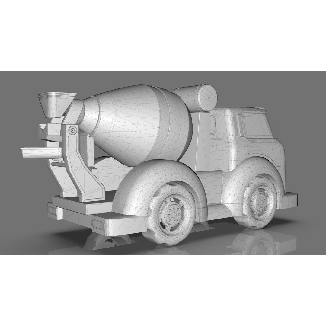 Cement Mixer Truck 3D Model – Cartoon Low Poly Game Asset, FBX - View 17