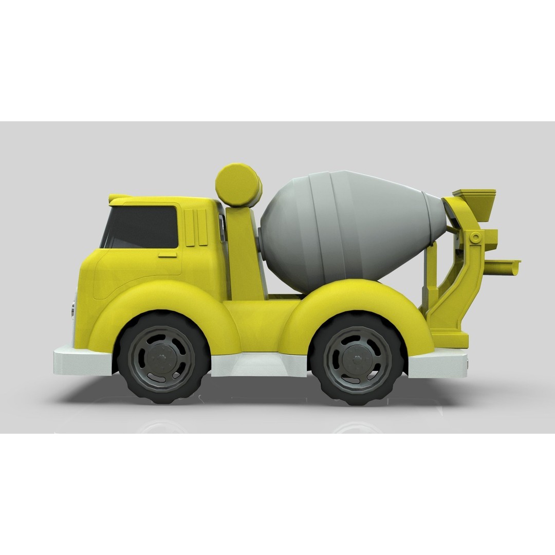 Cement Mixer Truck 3D Model – Cartoon Low Poly Game Asset, FBX - View 3