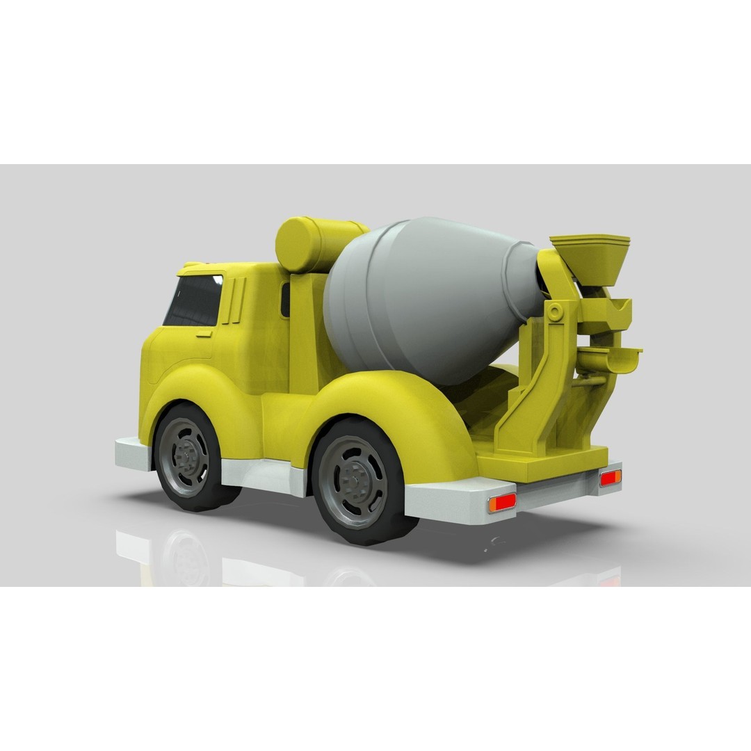Cement Mixer Truck 3D Model – Cartoon Low Poly Game Asset, FBX - View 4