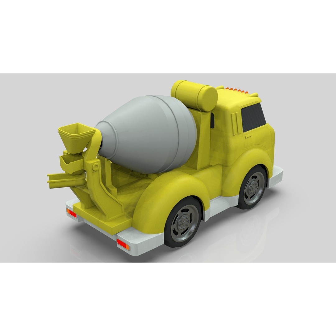 Cement Mixer Truck 3D Model – Cartoon Low Poly Game Asset, FBX - View 5