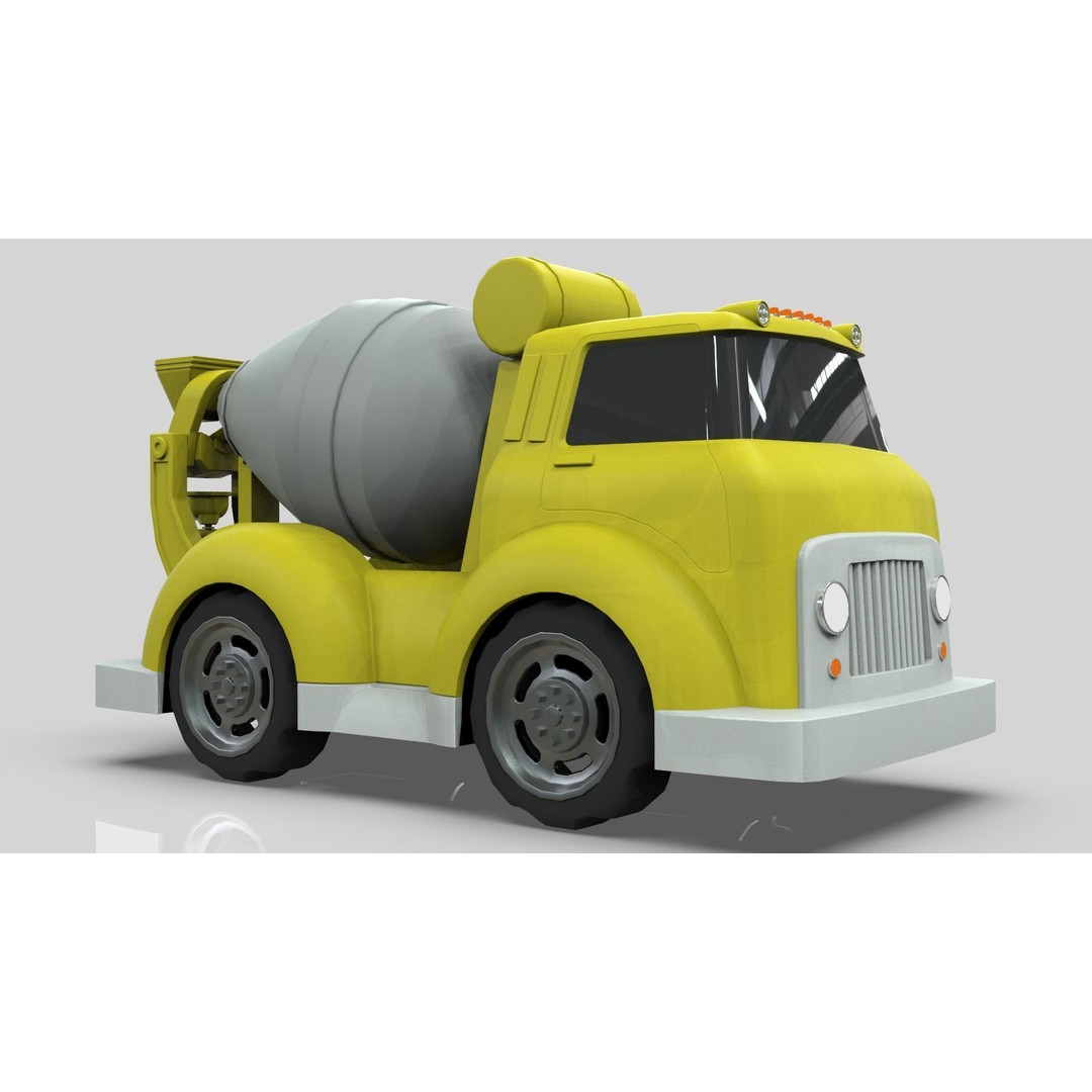 Cement Mixer Truck 3D Model – Cartoon Low Poly Game Asset, FBX - View 6