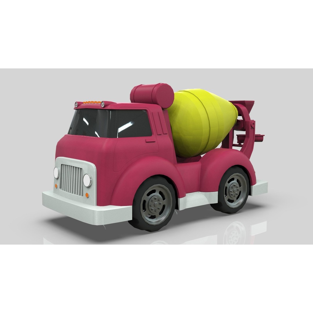 Cement Mixer Truck 3D Model – Cartoon Low Poly Game Asset, FBX - View 7