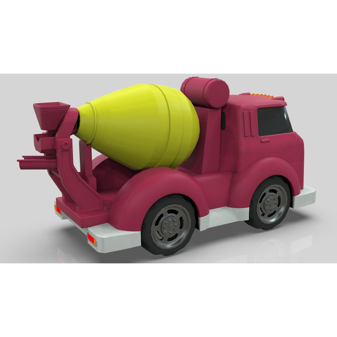 Cement Mixer Truck 3D Model – Cartoon Low Poly Game Asset, FBX - View 8