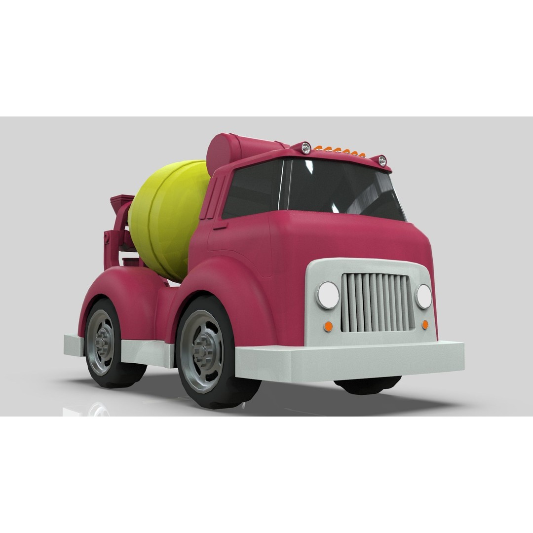 Cement Mixer Truck 3D Model – Cartoon Low Poly Game Asset, FBX - View 9