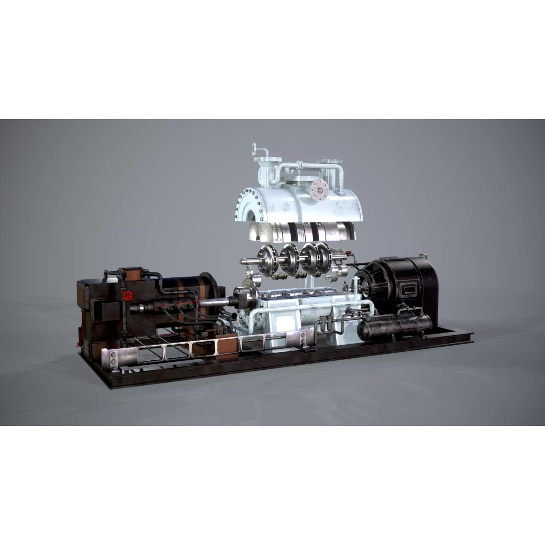 Compressor 3D Model – Low Poly PBR Game Asset, FBX, OBJ - View 2