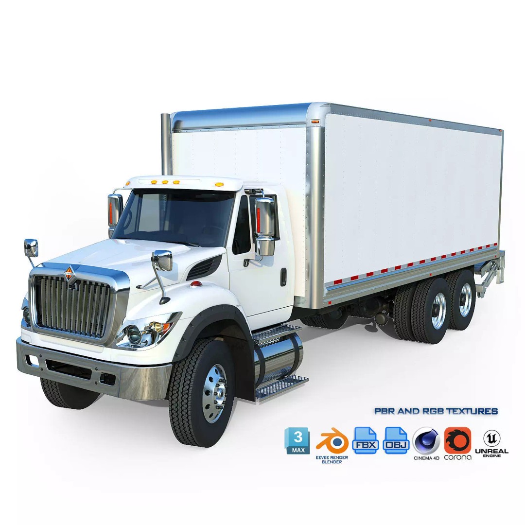 International Workstar 7600 Box Truck 3D Model – Low Poly Game Asset, FBX - View 2