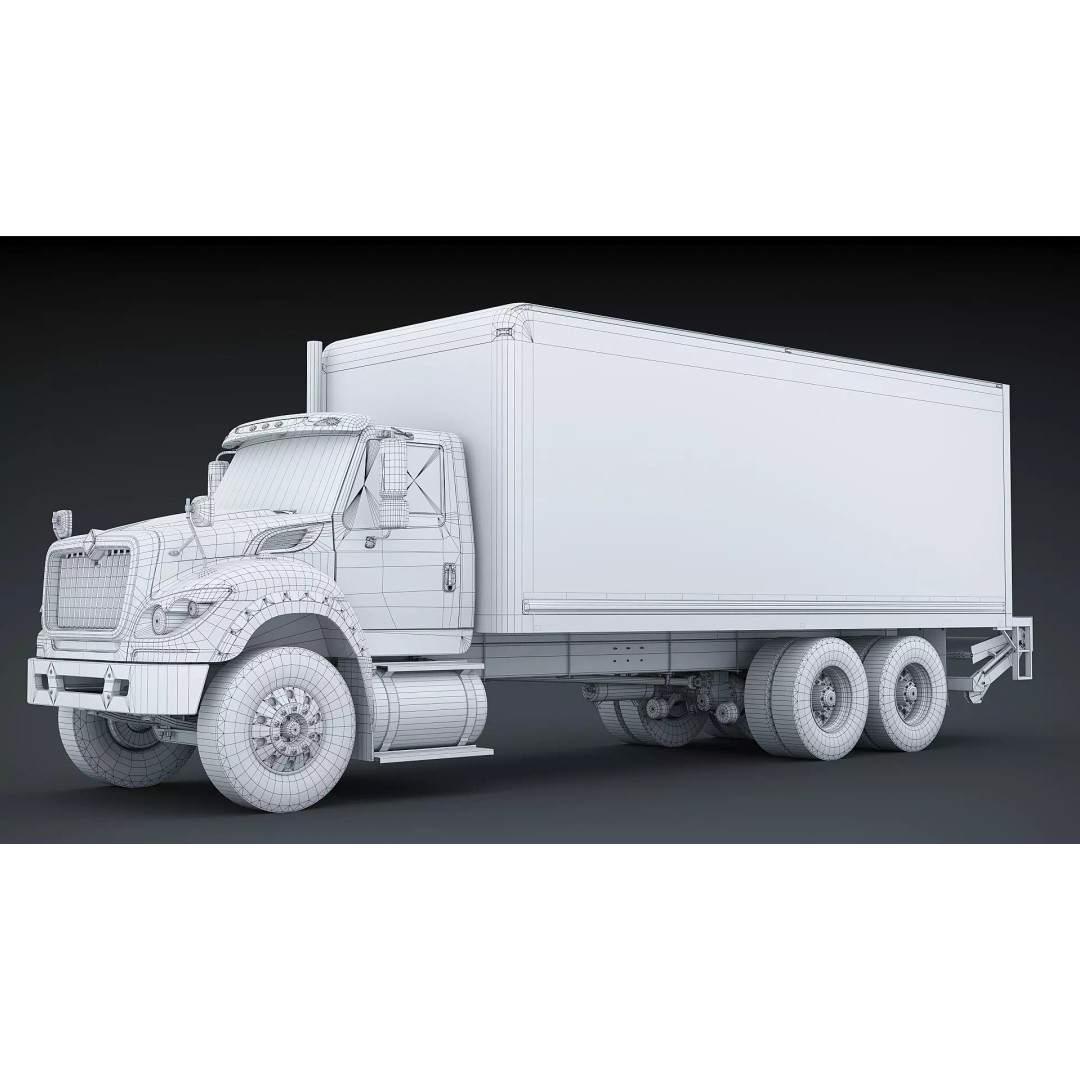 International Workstar 7600 Box Truck 3D Model – Low Poly Game Asset, FBX - View 23