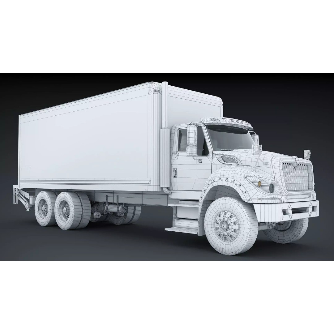 International Workstar 7600 Box Truck 3D Model – Low Poly Game Asset, FBX - View 25