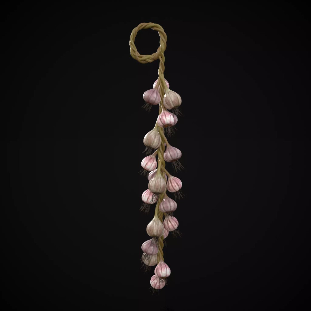 Hanging Garlic 3D Model – Low Poly PBR Asset, FBX & OBJ Formats - View 2