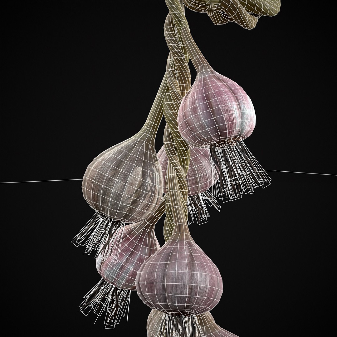 Hanging Garlic 3D Model – Low Poly PBR Asset, FBX & OBJ Formats - View 7