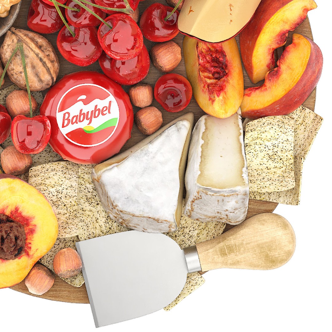 Plate of Cheese, Nuts, and Fruits 3D Model – High Poly PBR Asset, OBJ - View 5