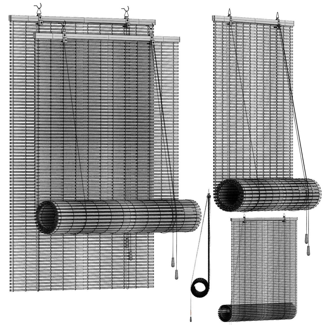 Bamboo Curtains Roller Blinds 3D Model – Eco-Friendly Window Treatment, FBX, OBJ