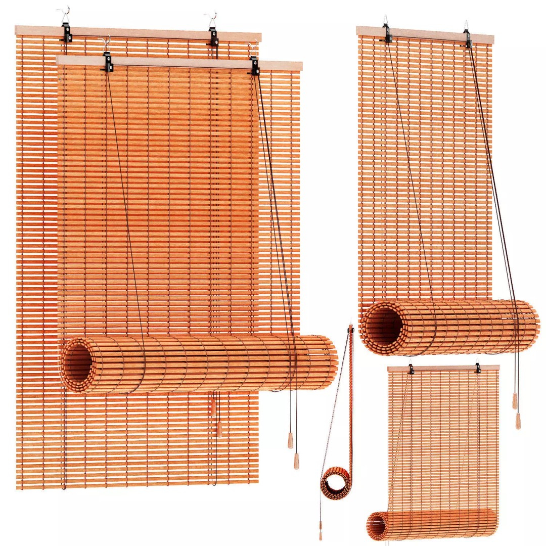 Bamboo Curtains Roller Blinds 3D Model – Eco-Friendly Window Treatment, FBX, OBJ - View 3