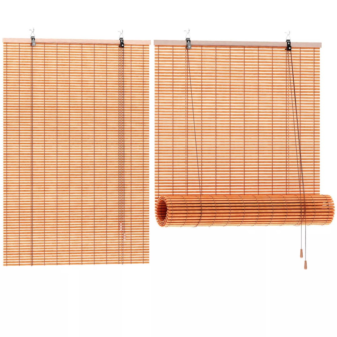 Bamboo Curtains Roller Blinds 3D Model – Eco-Friendly Window Treatment, FBX, OBJ - View 6